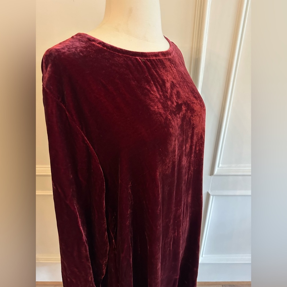 Eileen Fisher Red Velvet Crew Neck Dress NWT